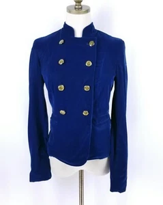 Cache Military Style Doubled Breasted Velvet Jacket Size 2 Blue Chain on Back - Picture 1 of 5