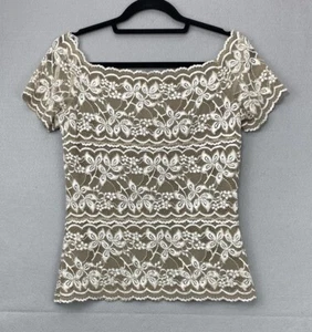 Joseph Ribkoff Beige Spitze Schulterfrei Bluse Top Gr. 8 Boho Vintage 90’s - Bild 1 von 10