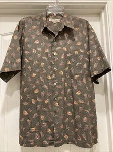 Tori Richards Men's Shirt Brown with Multi Color Fronds SZ L Short Sleeve - Picture 1 of 10