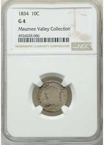 Moneda de diez centavos busto tapado 1834 NGC G4 - Imagen 1 de 2