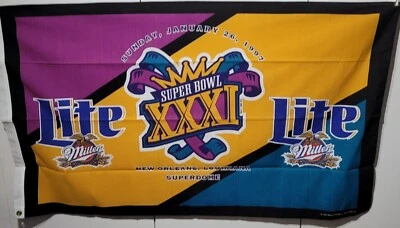 Bandera Miller Lite Super Bowl XXXI 31 Green Bay New England Patriots  Foto 1 de 2