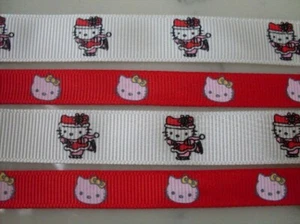 Hello Kitty grosgrain ribbon 3/8" & 5/8" total 4 yards Hair bow Gift Scrapbook - Picture 1 of 1