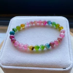 6,5 mm Natürliche Farbe Turmalin Kristall Frauen Perlen Armband AAAA - Bild 1 von 9