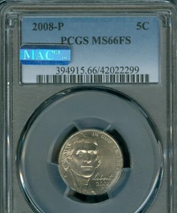 2008 P JEFFERSON NICKEL PCGS MS66 FS MAC SPOTLESS . - Picture 1 of 2