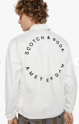 Scotch & Soda Amsterdam Signature Jacket White & Blue Large White Denim Read - Image 1 of 4