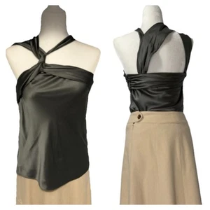 Ralph Lauren Black Label Silk Blouse One Shoulder Satin Top Halter Twist Tank 8 - Picture 1 of 13