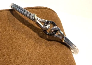 Ariva Sterling Silver & 18K Gold Black Diamond Hinged Cuff 7 1/2" - Picture 1 of 6