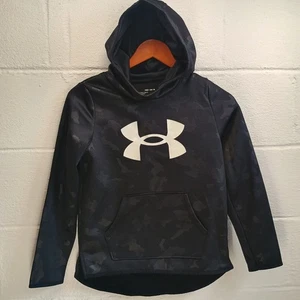 Under Armour Youth MEDIUM Black On Black Camo Loose Fit Big Logo Hoodie Pullover - Picture 1 of 7