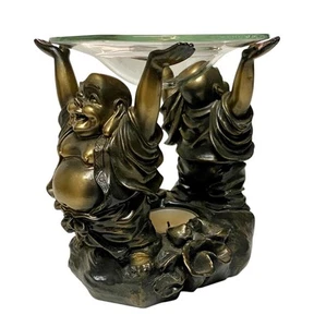 Candelabro Doble Happy Buddah Levantado a Mano Resina Color Dorado - Imagen 1 de 6
