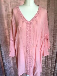 LOVELY AVENUE PINK SUMMER TUNIC TOP ~ Sz 18 ~ Immaculate