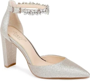New Jewel Badgley Mischka Evening Ollie High Pump Block Heels, Size 9.5 Silver - Picture 1 of 4