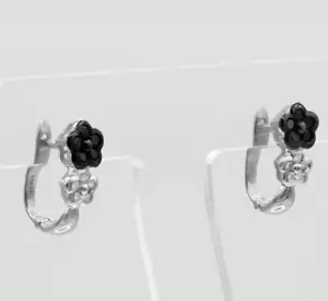 18K White Gold Black & White Diamond Flower Earrings - Picture 1 of 3