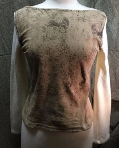 Cannella Tan Cream Boatneck Shirt Blouse Women's Lace Design Long Sleeve Italy S - Picture 1 of 10