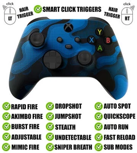 Blue Camo Silent Modz Smart Click Triggers Modded Controller for Xbox & PC - Picture 1 of 2