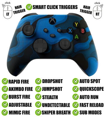 Blue Camo Silent Modz Smart Click Triggers Modded Controller for Xbox & PC - Image 1 of 2