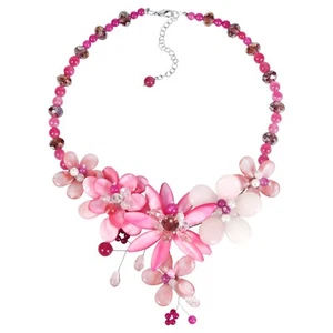 Elegante Collar Floral Mezclado Caracol, Piedra y Cristal Rosa Jardín Tropical - Imagen 1 de 4