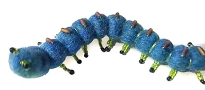 Artist Made Felted Caterpillar Beaded Blue Pin Handmade Hand OOAK Gift Art - Picture 1 of 3