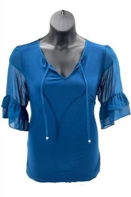 Top de punto líquido Susan Graver con mangas de gasa transparente NEGRO mediano Foto 1 de 4