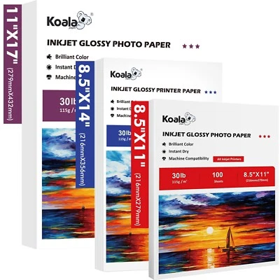 Lot Koala Thin Inkjet Glossy Photo Printer Paper 30lb 8.5x11 /8.5x14 /11x17 115g - Image 1 of 4