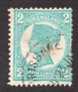 1907-09 Queensland, Australia Sc# 140, 2sh, QV, Turquoise Blue. Used Cv$47.50 - Picture 1 of 1
