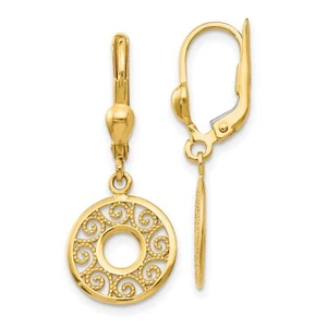 10k Yellow Gold Leverback Filigree Earrings - Picture 1 of 7