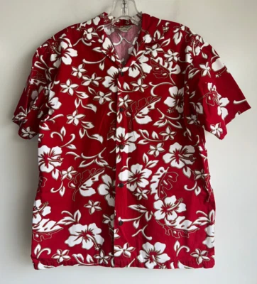 Camisa vermelha Hilo Hattie The Hawaiian original masculina XL clássica hibisco Aloha em excelente estado usado - Imagem 1 de 4
