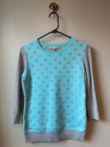 Banana Republic Blue And Gray 3/4 Sleeve Polka Dot Sweater, Size Small - Picture 1 of 5