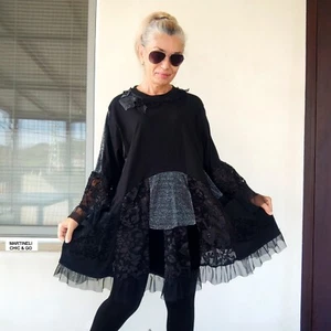 PLUS SIZE BLACK DRESS 2XL ELEGANT LOOSE VELVET DRESS BOHO STYLE TUNIC DRESS - Picture 1 of 12