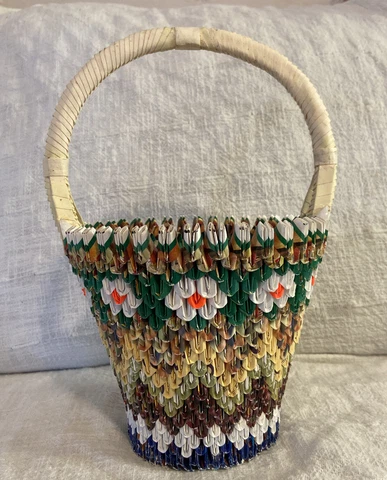 Paper Basket Hand Weave Floral Origami Handled Shop Rite Ad Autumn Colors 11 In Cover