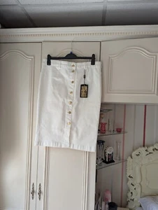 BRAND NEW WITH TAGS BIBA BUTTON-THROUGH WHITE COTTON PENCILSKIRT - SIZE 16 - Picture 1 of 4