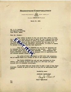 1931 Angela T. Carroll SONCO membrete SONOTONE CORPORATION Nueva York AUDÍFONO - Imagen 1 de 1