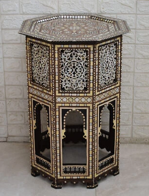 Luxury Moroccan Handmade 28" H Wood Side Table, Coffee & End Bedside Inlay Table - Image 1 of 4