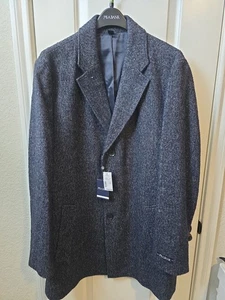 Jos A Bank Men's Herringbone Tweed Coat Navy Blue Wool Topcoat NEW With Tags XXL - Picture 1 of 20
