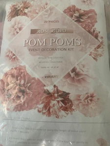 Rosa Weiß Rosegold Party Deko Set - Pom Poms & Pinwheels - Bild 1 von 6