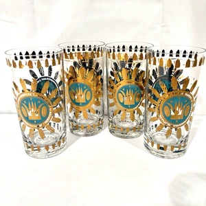 Set of 4 Vintage Georges Briard Highball Glasses – Mid Century Crown Gold & Blue - Picture 1 of 11