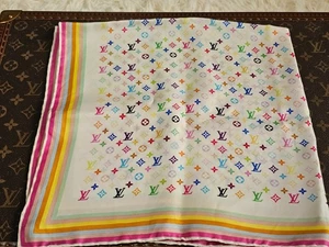 2003 Louis Vuitton Takashi Murakami Large Multicolor Silk Scarf Mini LV 70 - Picture 1 of 9