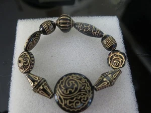 black and lovely gold etchings greek style beaded bracelet+ gift bag - Picture 1 of 3