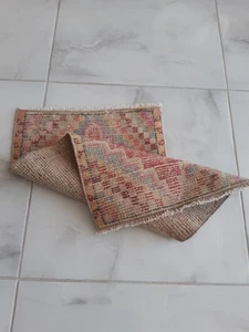 "Vintage Turkish Rug 2x3 ft – Handmade Red Beige Oriental Carpet, Small Rug - Picture 1 of 10