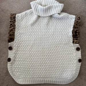 Girl's Aspen Kids Turtleneck Poncho Sweater Pullover Brown Knit Stitch 10 12 Fur - Picture 1 of 2