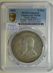 mw22215 South Africa; Silver 5 Shillings 1892 - Single Shaft KM#8.1  PCGS AU Det - Picture 1 of 4