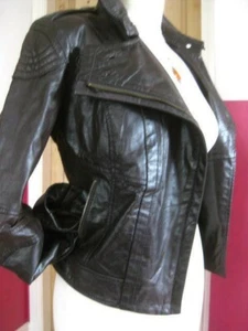 NEXT leather BIKER JACKET COAT 10 military distressed indie steampunk soft brown - Picture 1 of 11