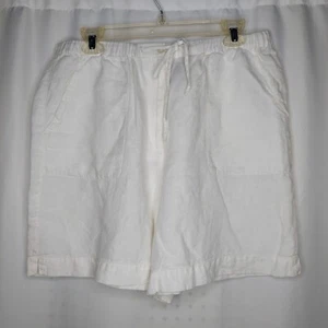 Liz Claiborne Linen Shorts Women 14 White Drawstring Elastic Waist Zipper Button - Picture 1 of 7