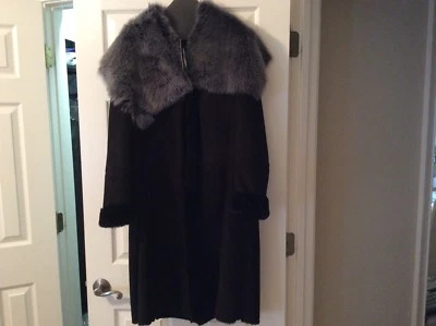 Badgley Mischka Couture Abrigo de cuero gamuza negro, XL, nuevo con etiquetas, forrado de cordero de oveja Foto 1 de 4