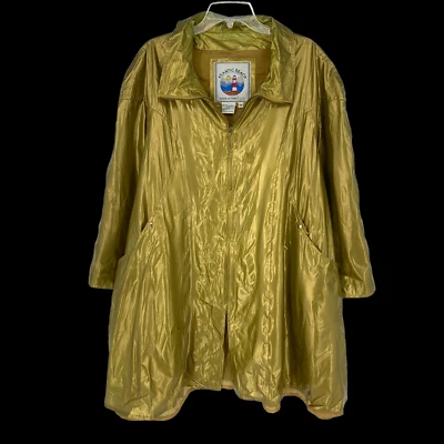 Vtg Atlantic Beach Plus Sz 3X Gold Metallic Vinyl Shiny PVC Raincoat Zip Lined - Image 1 of 4