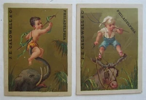 FILADELFIA J.E. JUEGO DE 2 TARJETAS COMERCIALES VICTORIANAS ANTIGUAS CALDWELL & CO. - Imagen 1 de 2
