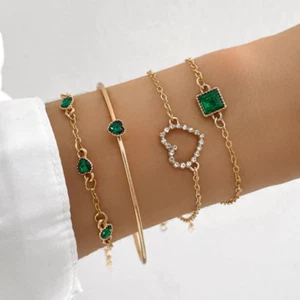 Rosy Lane Set of 4 Emerald Green Heart Detail Bracelet - Women's Jewellery - FRE - Picture 1 of 4