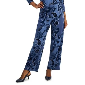 JM Collection Pants Womens S Blue Paisley Print Pull On Knit Intrepid Blue NWT - Picture 1 of 7