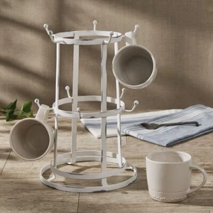 10 Becher Halter Organizer Küche Trocknungsregal Ständer weiß Metall - Bild 1 von 4