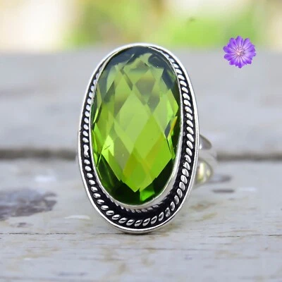 Green Peridot Gemstone 925 Sterling Silver Ring Handmade Jewelry Ring For Gift - Image 1 of 4