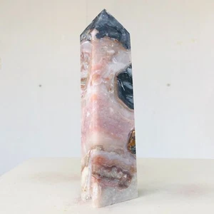 519g Natural Pink black Crazy Lace Agate Quartz Crystal Tower Australia W459 - Foto 1 di 12